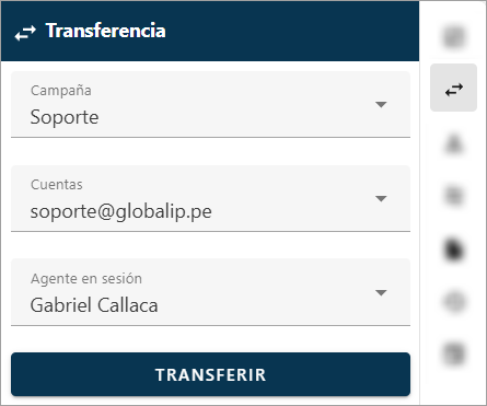Transferencia configurada para enviar una atención al agente "Grabiel Callaca" de la campaña de Soporte