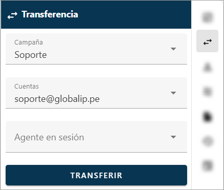 Transferencia configurada para enviar una atención a la campaña de Equipos y Servicios Asterisk sin especificar un agente.