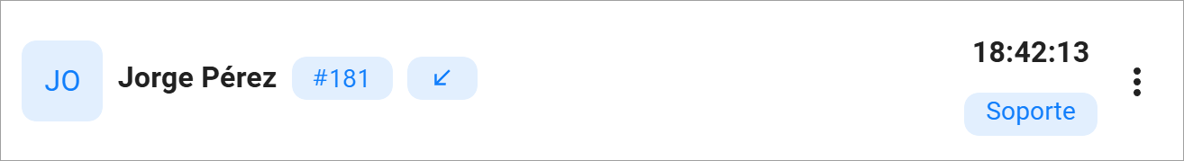 Cabecera de la atención seleccionada de Messenger mostrando los datos del cliente Juan Pérez y la información de la atención activa.