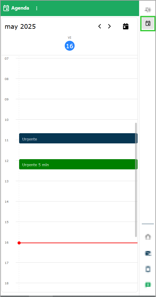 Panel principal de la herramienta Agenda, mostrando una vista de calendario mensual.
