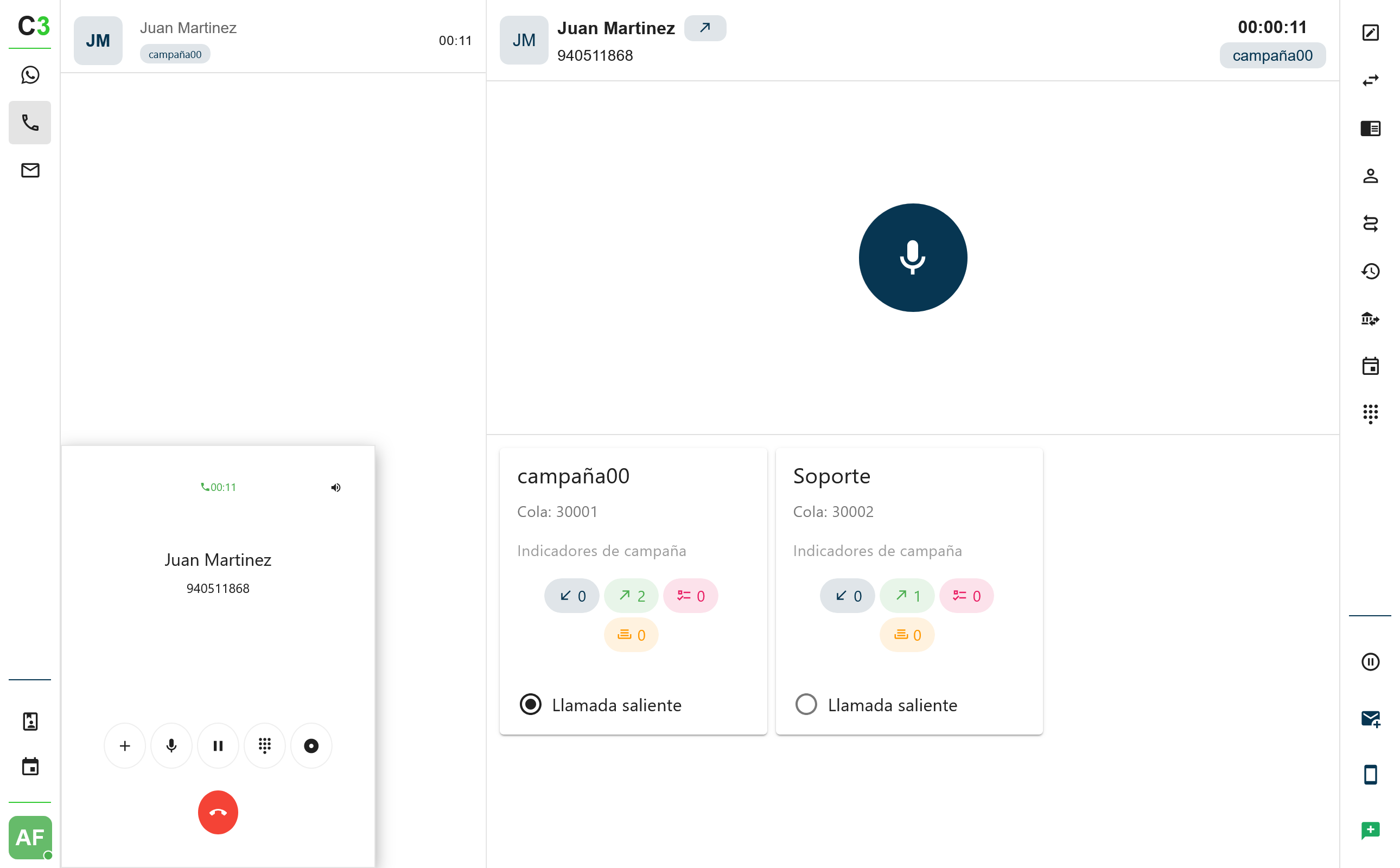 Interacción de la llamada