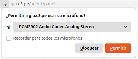 Ventana emergente del navegador solicitando permiso para usar el micrófono.