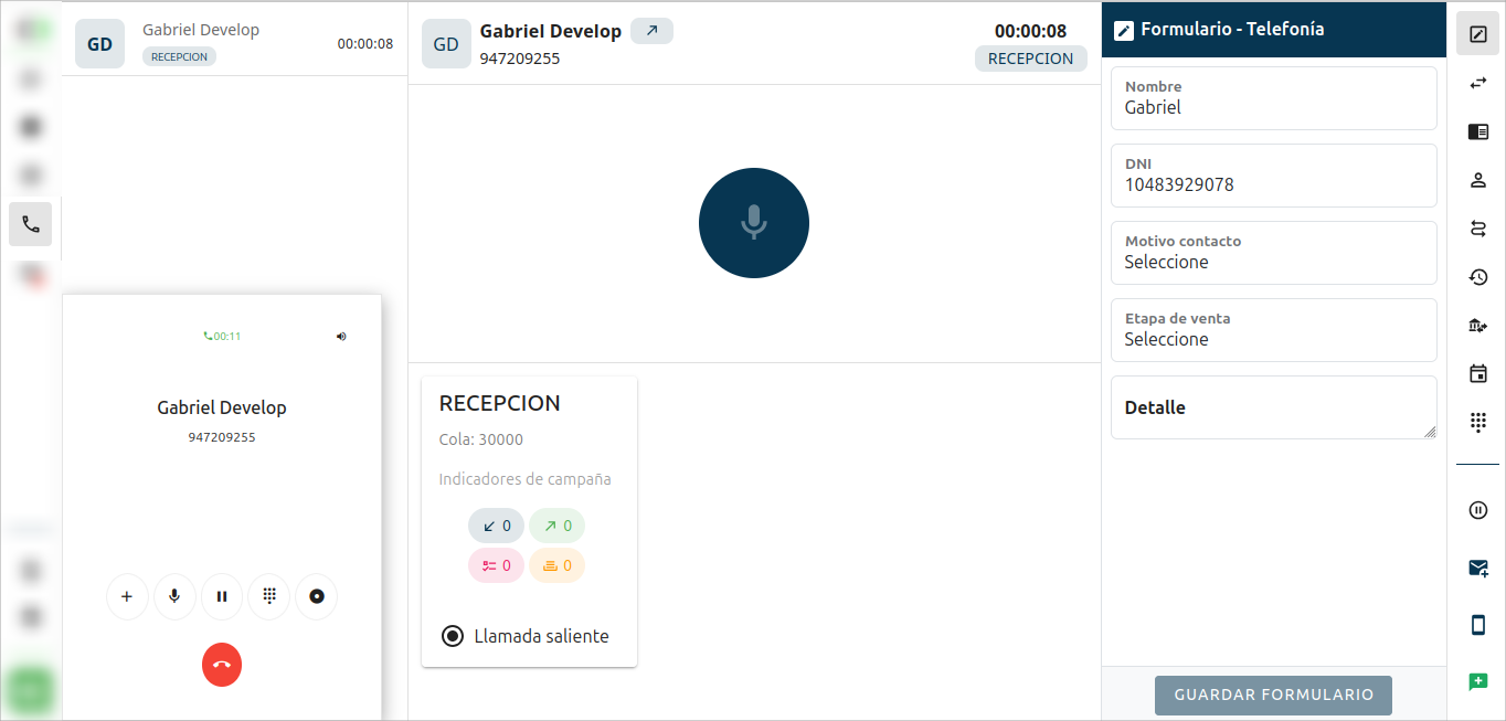 Vista principal del canal de telefonía