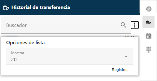 Acciones lista historial de transferencias