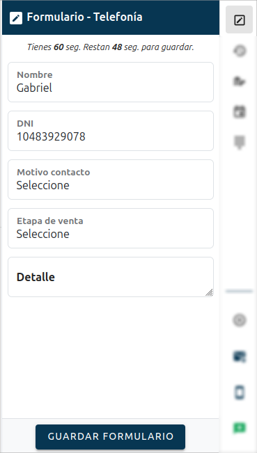 Formulario de llamada