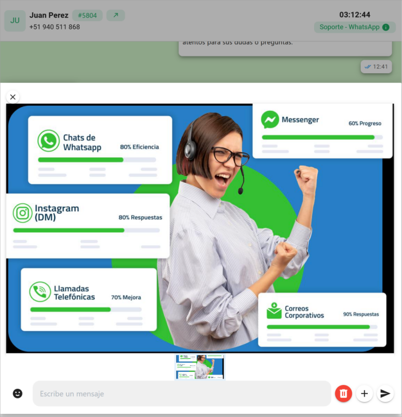 Archivo adjuntado en la barra de mensajes.