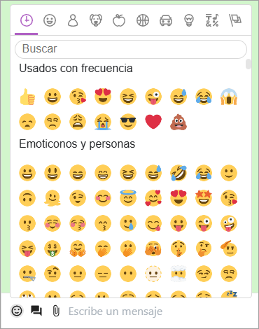 Ventana emergente que muestra la lista de emojis disponibles.