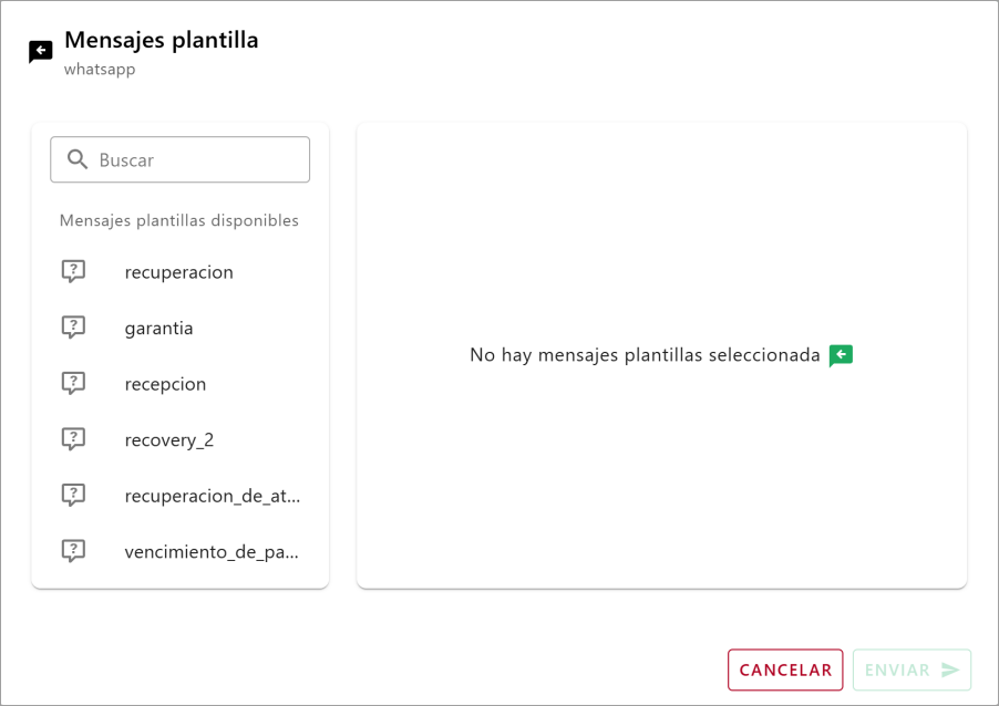 Ventana emergente con la lista de plantillas disponibles.