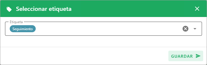 Ventana modal con una etiqueta seleccionada y el botón para quitar la etiqueta