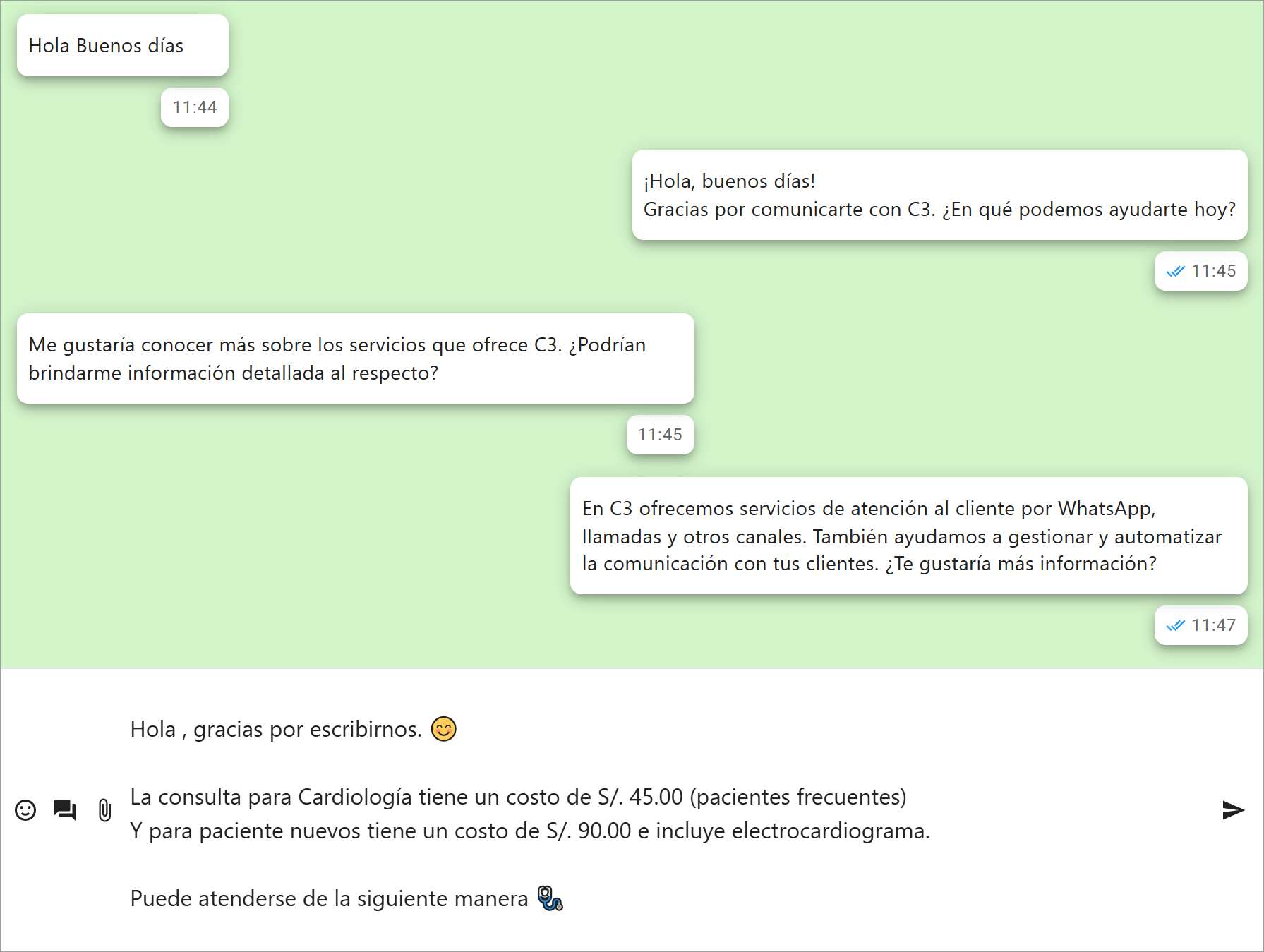 Respuesta rápida seleccionada en la barra de redacción de menasjes