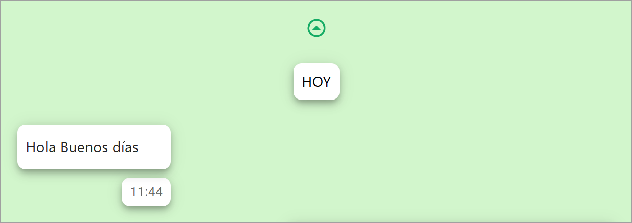 Botón de Ver Mensajes Anteriores, representado por una flecha hacia arriba, en la parte superior del chat para cargar el historial.