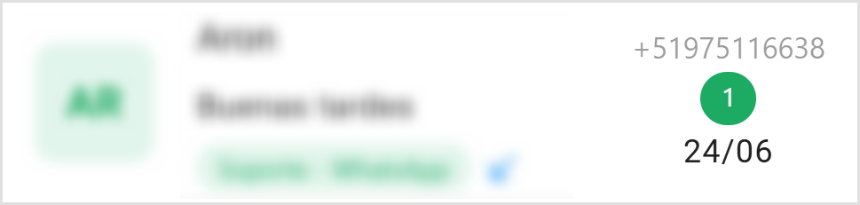 Información de la atención como: hora, fecha y notificación de nuevo mensaje