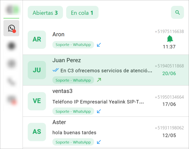 Lista de atenciones abiertas y en cola