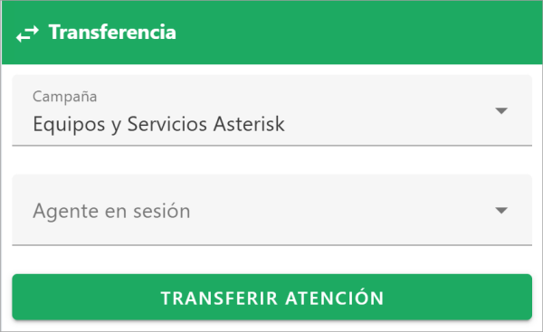 Transferencia configurada para enviar una atención a la campaña de Equipos y Servicios Asterisk sin especificar un agente.